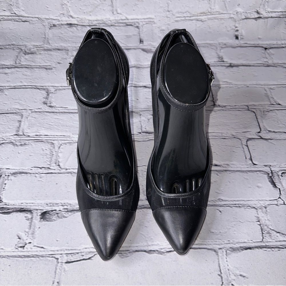BCBGeneration Black Pointed Toe Ankle Strap Heels